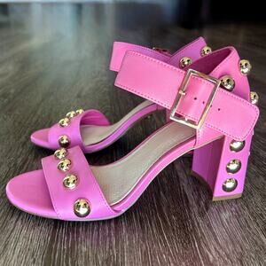 NWT Cecelia New York Gail Studded Block Heel Sandals in Pink Leather Size 7M